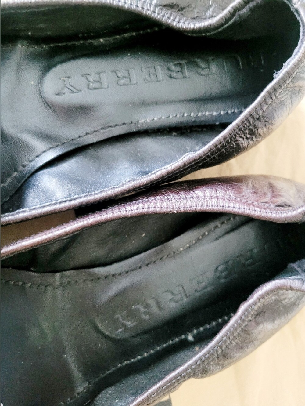 Burberry Lamb Leather Ballet Flats with Gold Logo Medallion Brown US 9 - Picture 14 of 16